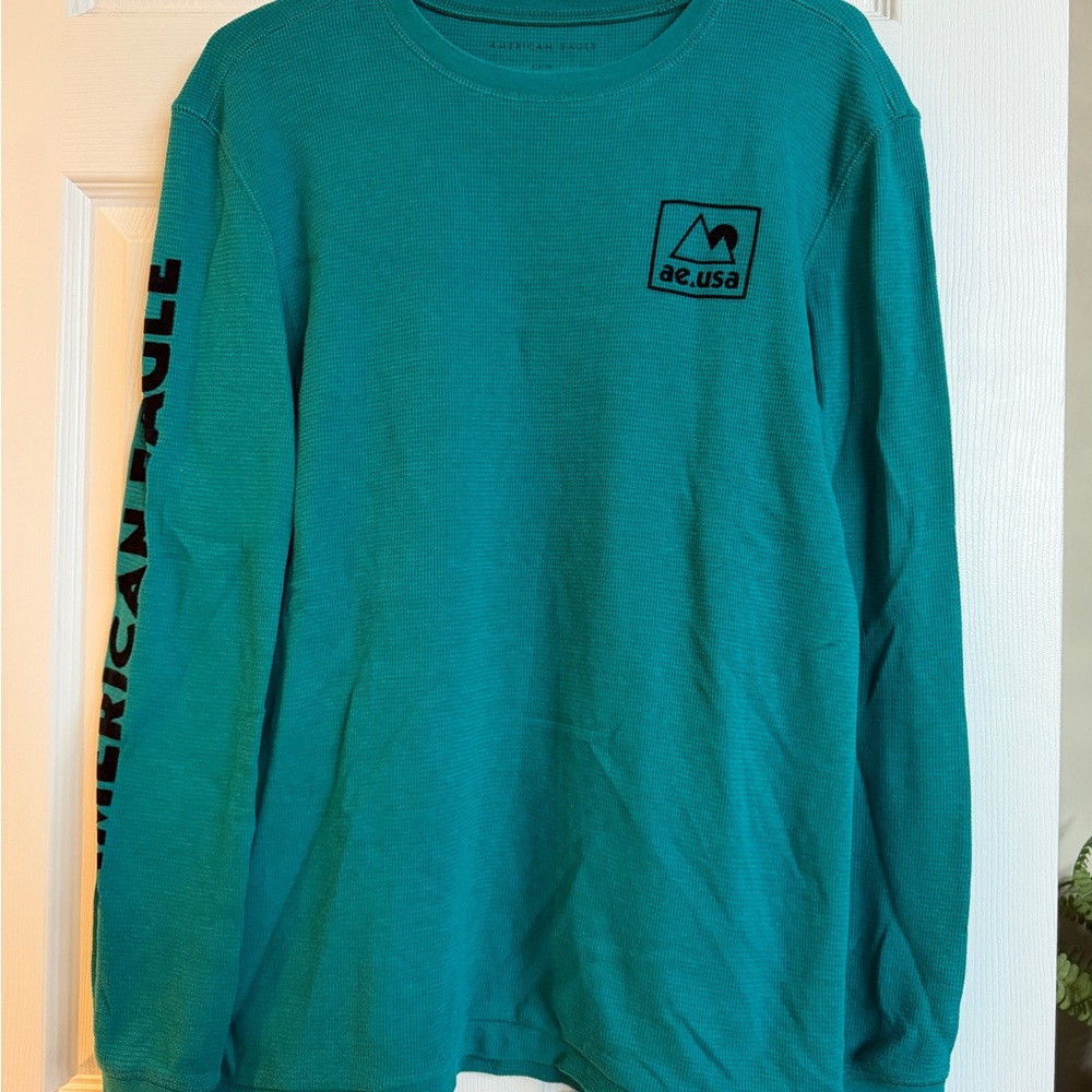 American Eagle Outfitters Teal Graphic Long Sleeve